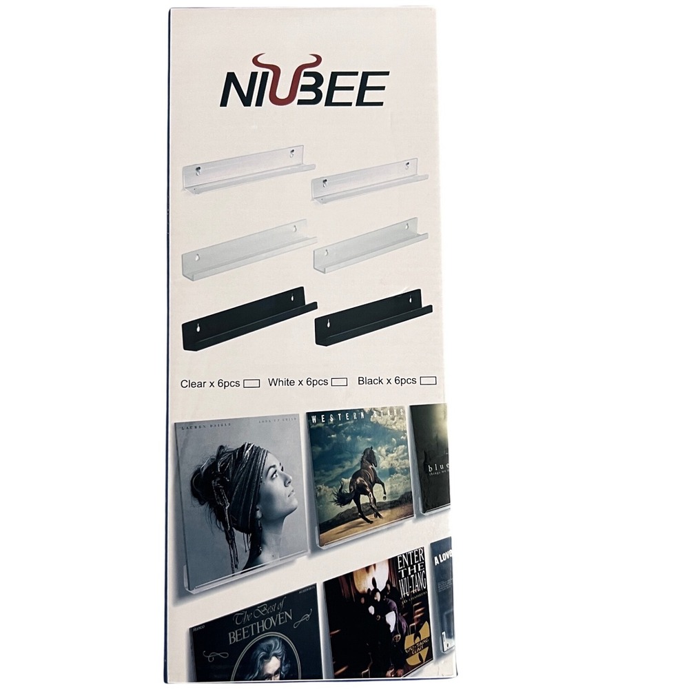 NIUBEE Vinyl Record Shelf Wall Mount Black 6 Pack Floating LP Album Display Rack